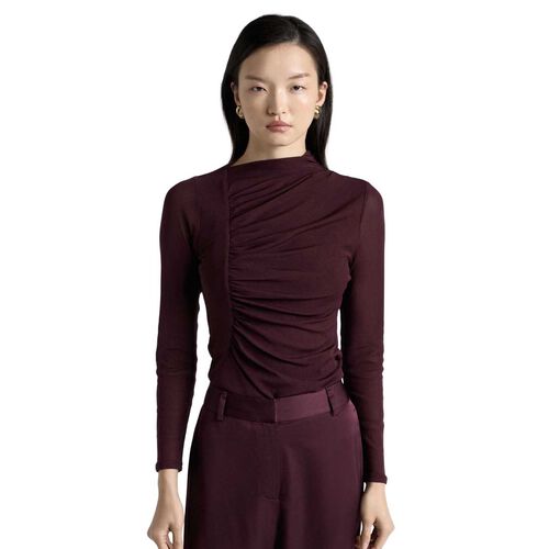 Cue Ruched Mesh Long Sleeve Top